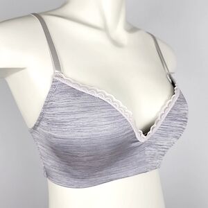 Nine West Intimates Wireless Bra Heathered Grey  Lace Trim Size 36C